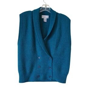 LAUREN COLE Teal Double-Breasted‎ Women Sweater Vest Size Small Wool Blend Vtg